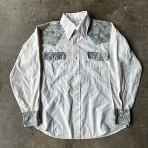 VINTAGE LEVIS PEARL SNAP SHIRT WESTERN CHAMBARAY WHITE TAB MENS LARGE FLORAL